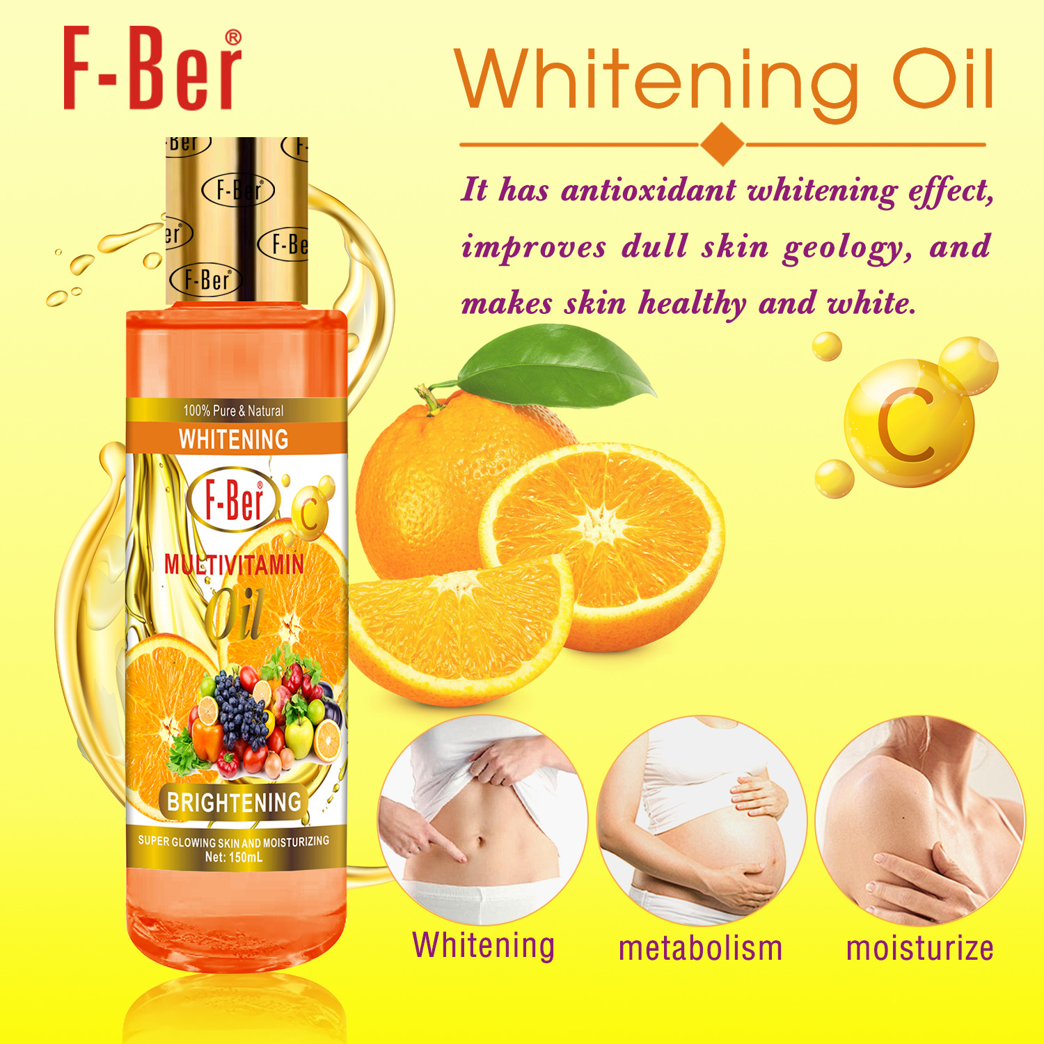 Cross-border multivitamin essential oil desalinates melanin, removes black, tightens and brightens massage oil, pregnant women's oil for foreign trade 150m