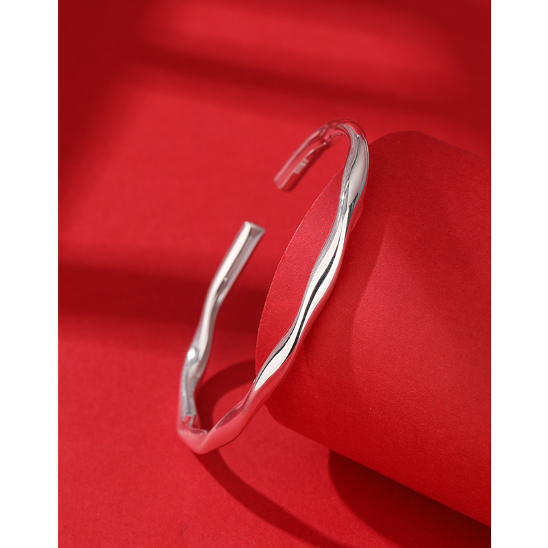 Mobius anillo pulsera mujer 999 plata esterlina nicho diseño liso anillo sólido plata pura joven pulsera de plata abierta
