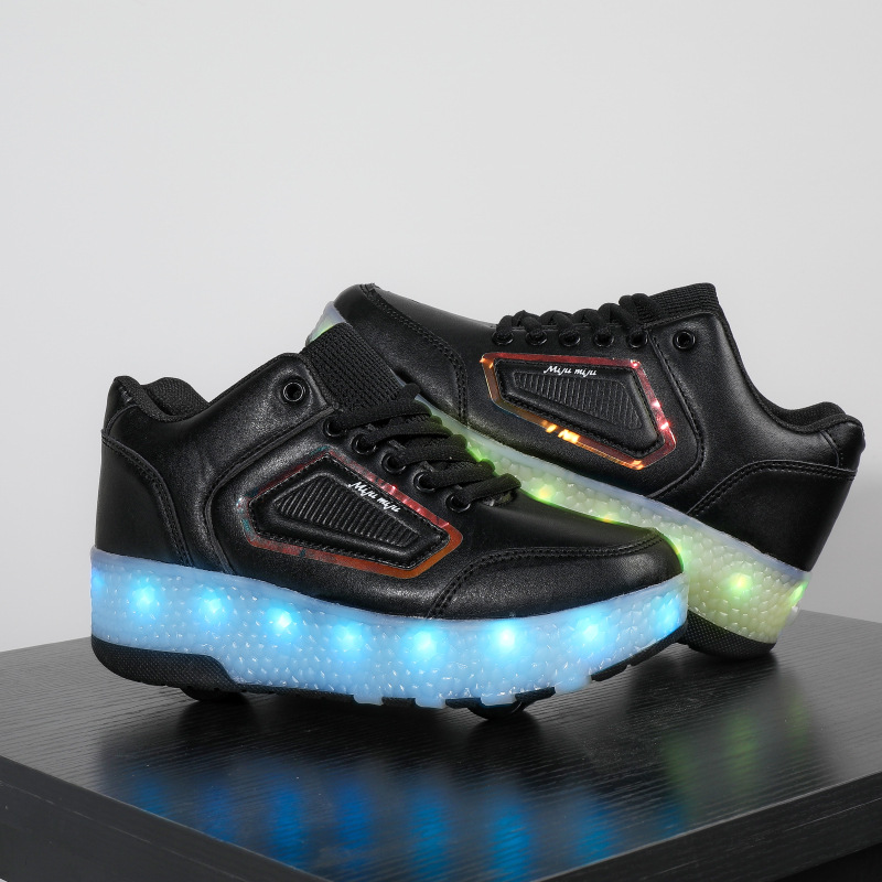 Children's blast shoes Student roller skates girl's blast shoes Double wheel deformation boy roller skates shoe sports_voghion.com