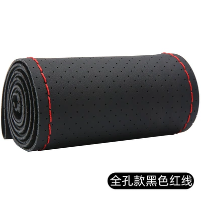 Steering wheel cover, First layer cowhide car steering - full-hole-style-black-red-line-38cm