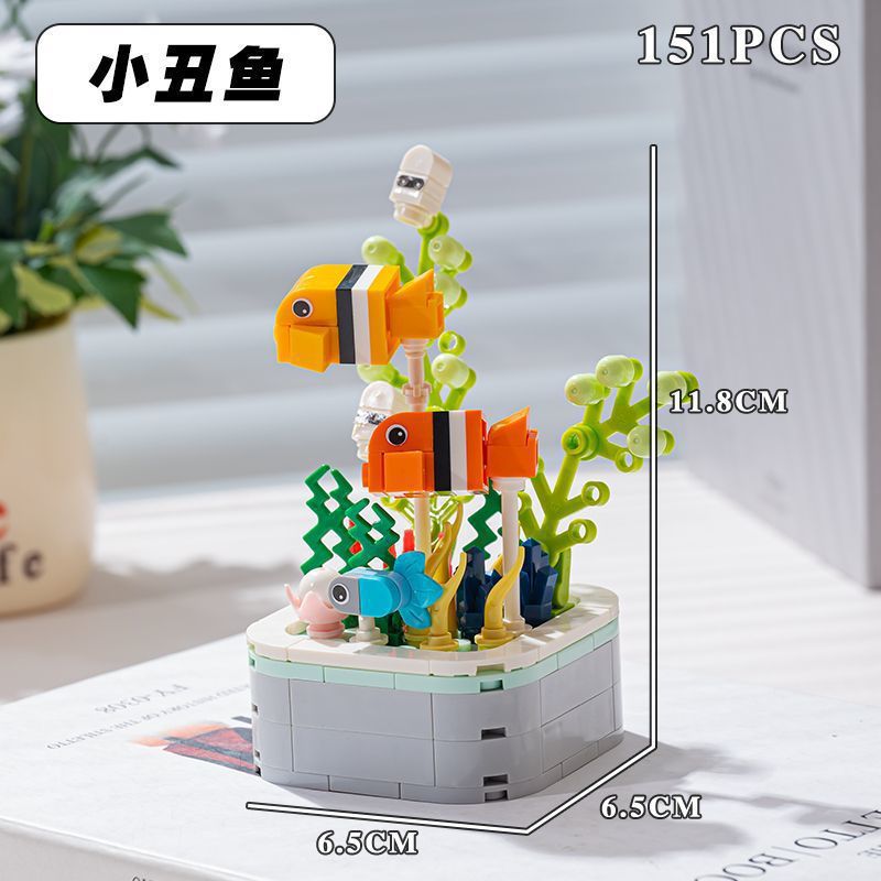 Compatible con Lego Ocean Animal Shark Pez payaso Muñeca de dibujos animados Bloque de construcción de juguete Regalo del día de los niños