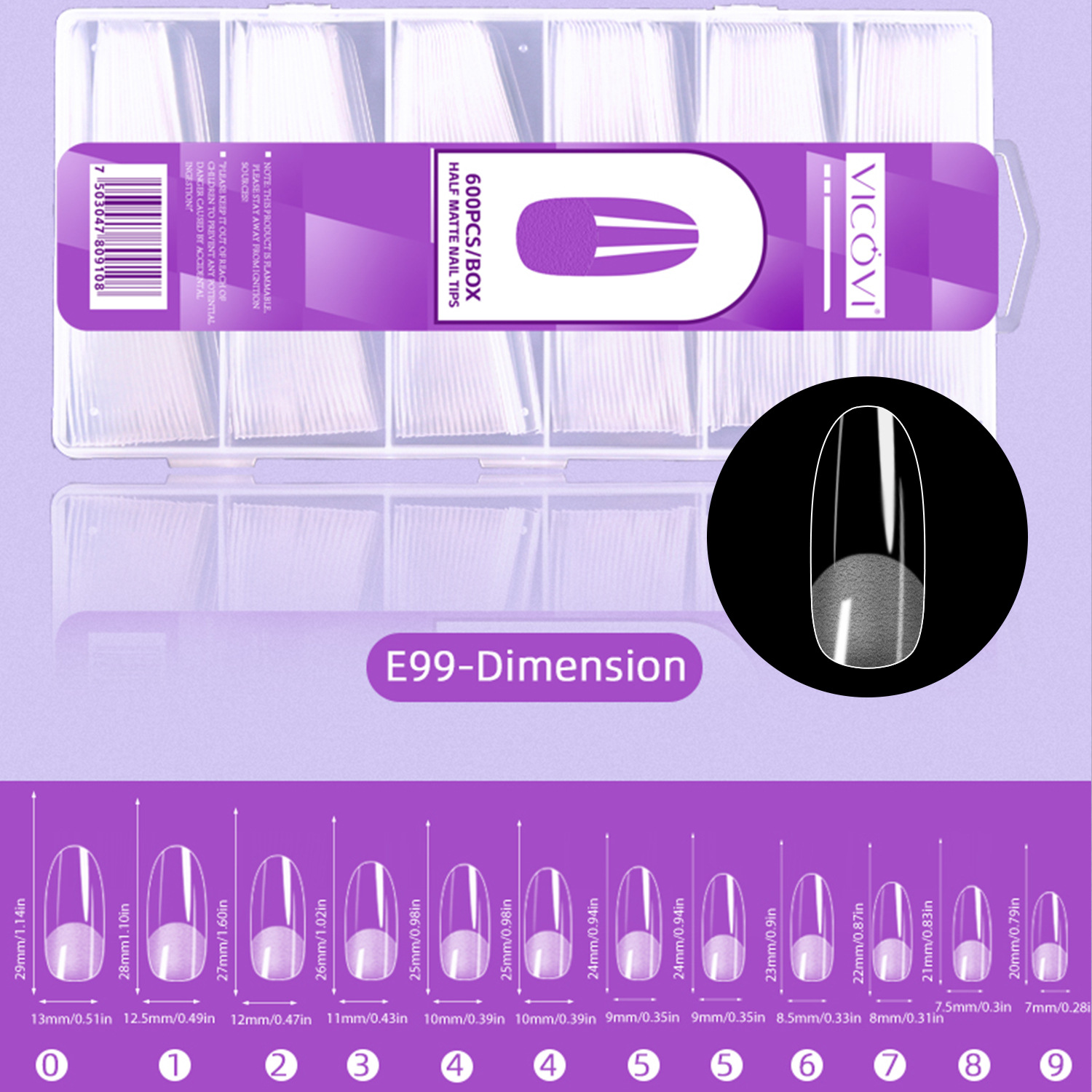 Transfronterizo nuevo arte de uñas pieza de uñas talla-libre de molienda delgada mitad esmerilado sin costuras europeo y americano helado dedo falso 600 piezas pieza de uñas al por mayor