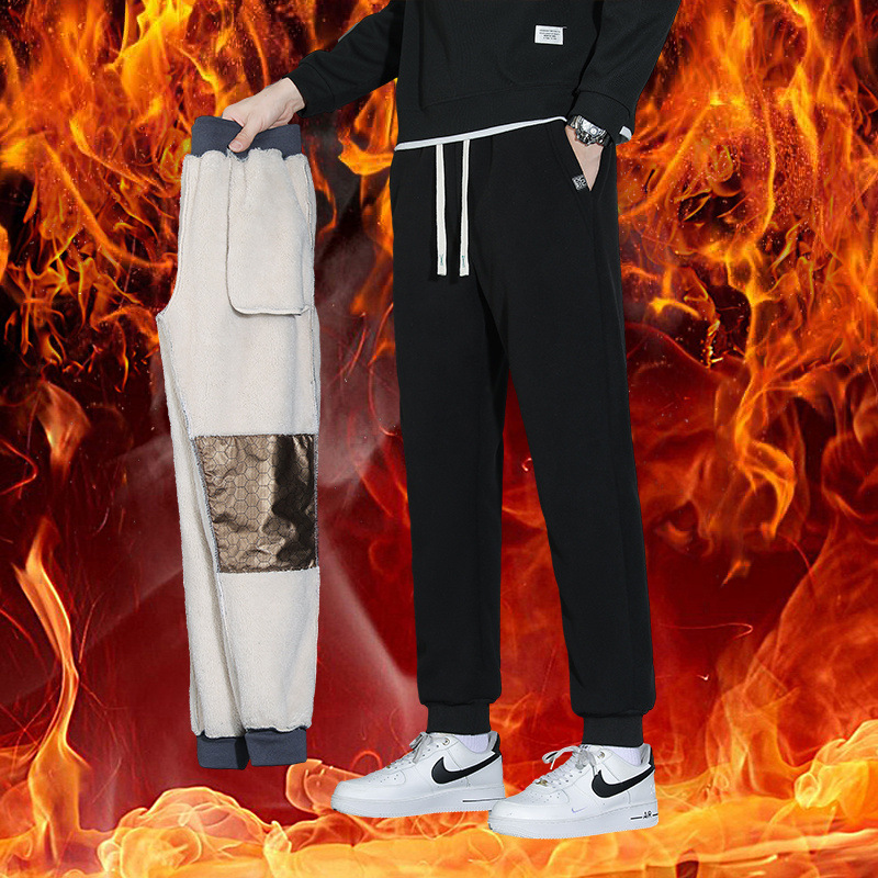 Pantalones de terciopelo de doble cara, pantalones de moda casuales de terciopelo de hombre, pantalones de calentamiento gruesos, pantalones deportivos de hombre grandes.