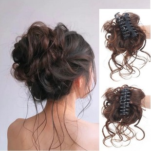 Lazy Wind Grab Clip Flower Bud Ball Head Women's Natural Fluffy Long Whiskers Hair Pack Wig Set Ponytail Wig Ring Hairpin