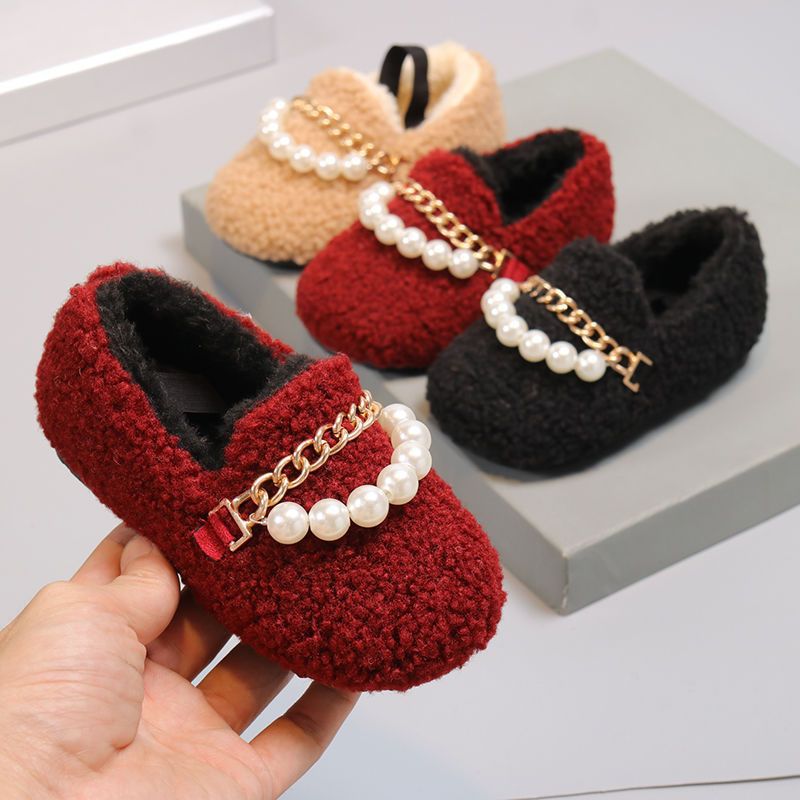 hyoma  Exorcism children girl princess 2021 winter new pattern Doug shoes Little Girl Plush non-slip Cotton-padded shoes