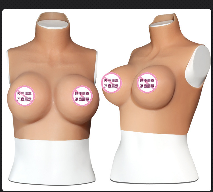 Silicone Prosthetic Breast Inserts for Cross-Dressing, Thin Profile, F-Cup Gel-Flocked Style — detail image 19