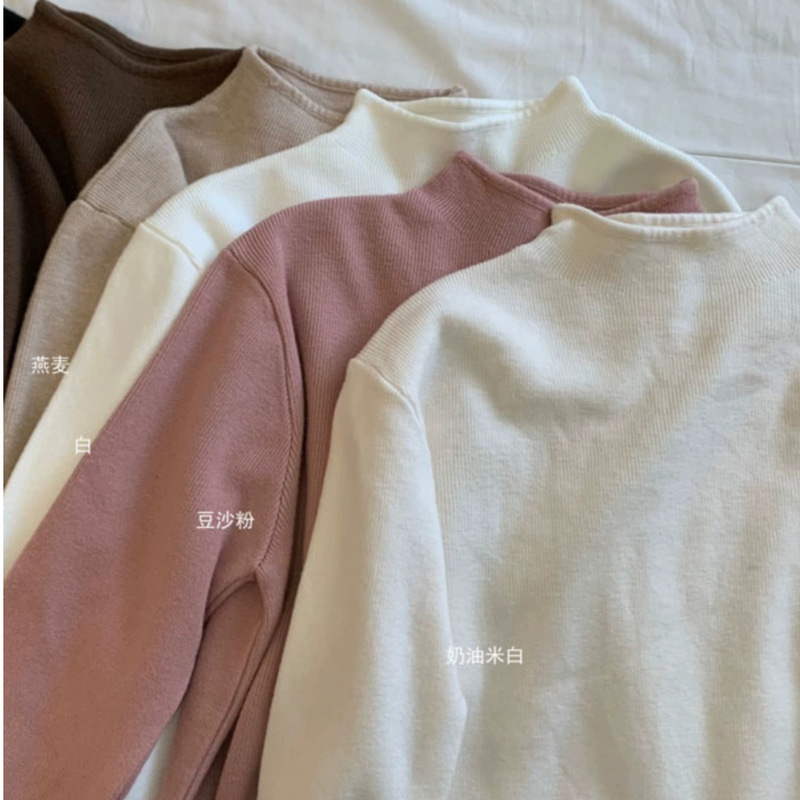 Autumn and Winter All-match Soft Waxy Half-turtleneck Sweater Inner Base Shirt Slimming Sweet Pullover Long-sleeved Knit Top Autumn and Winter All-match Soft Waxy Half-turtleneck Sweater Inner Base Shirt Slimming Sweet Pullover Long-sleeved Knit Top
