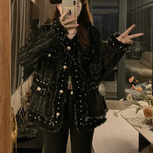 大码女装秋季款胖mm小香风开衫呢子外套高级感小个子长袖毛呢大衣