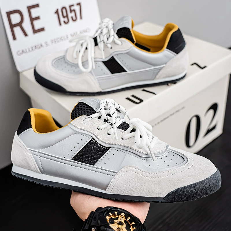 Мужские кожаные повседневные туфли с мягкой подошвой, новый стиль 2025, универсальные дышащие кроссовки на шнуровке с низким верхом