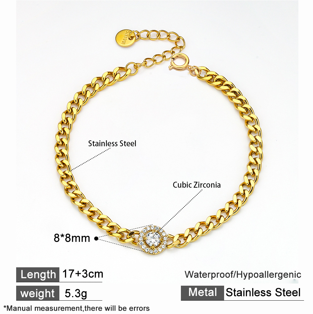 Bracciale charm cuore in zircone placcato oro per donna elegante_voghion.com