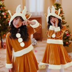 日本版クリスマス子供服ヘラジカワンピーススカート幼稚園女の子赤ちゃんサンタクロース長袖