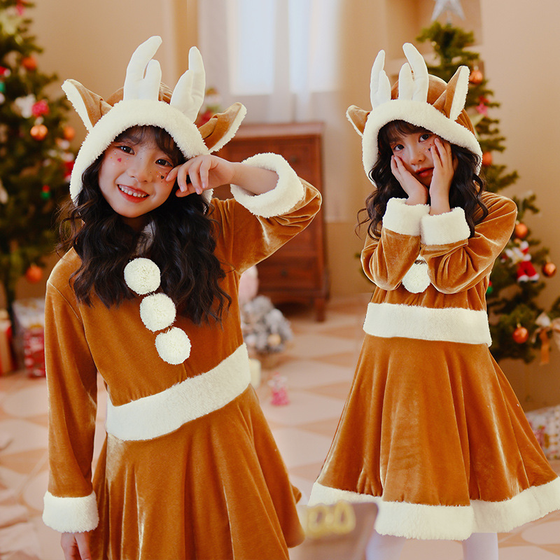 日本版クリスマス子供服ヘラジカワンピーススカート幼稚園女の子赤ちゃんサンタクロース長袖|undefined