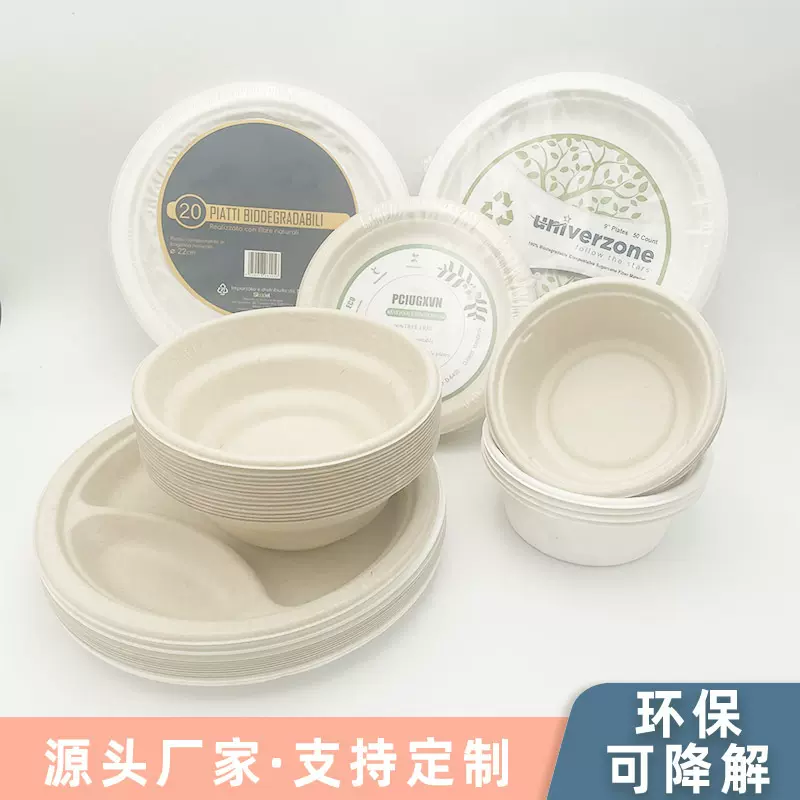 一次性纸盘纸碟可降解甘蔗浆餐盘生日蛋糕盘DIY绘画盘野餐烧烤盘