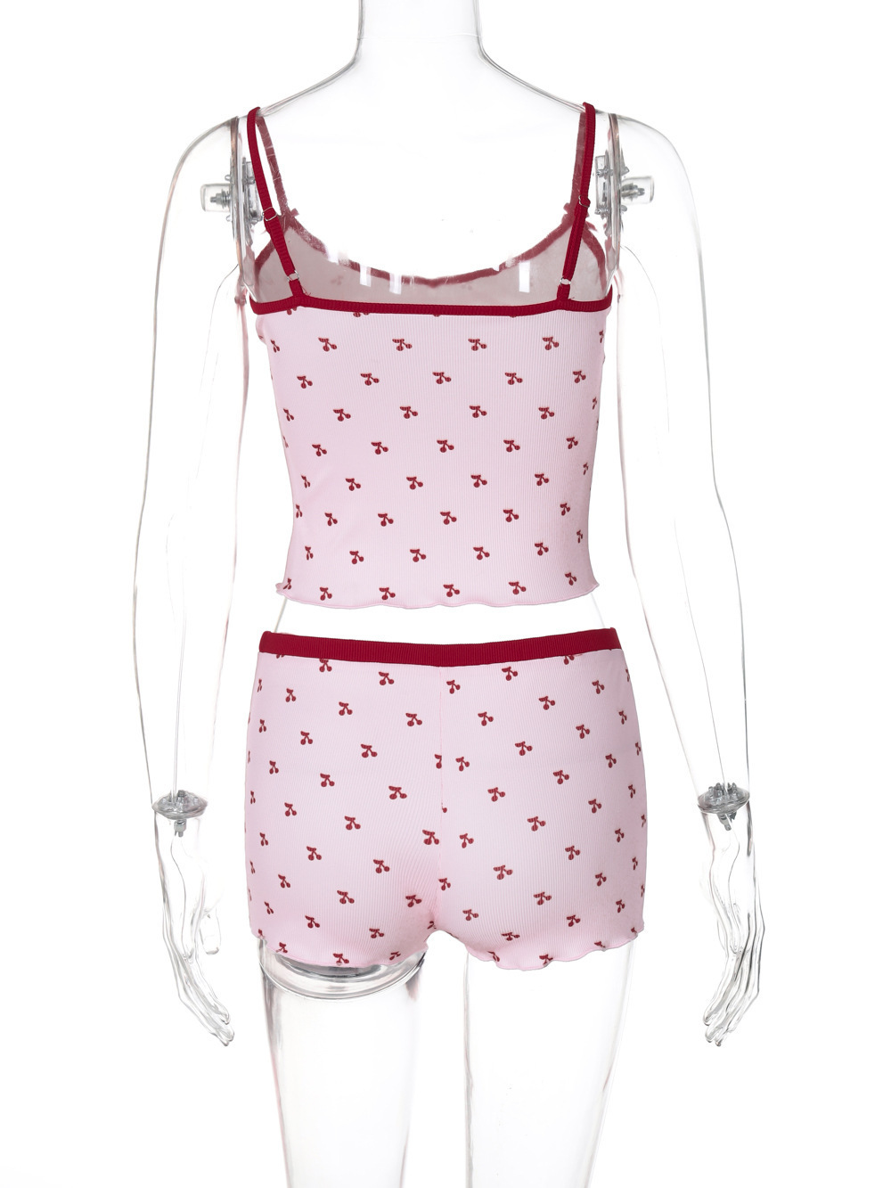 2026 Summer New Cherry Print Camisole T-Shirt Shorts Pajama Set For Women And Men Foreign Trade Cross-Border_ecoleips.com