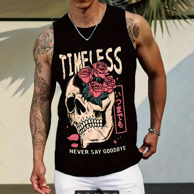 Cross-Border European and American 3D Digital Printing Men's Round-Neck Tank Top Dark Horror Skull Casual Sports Carnival Easter