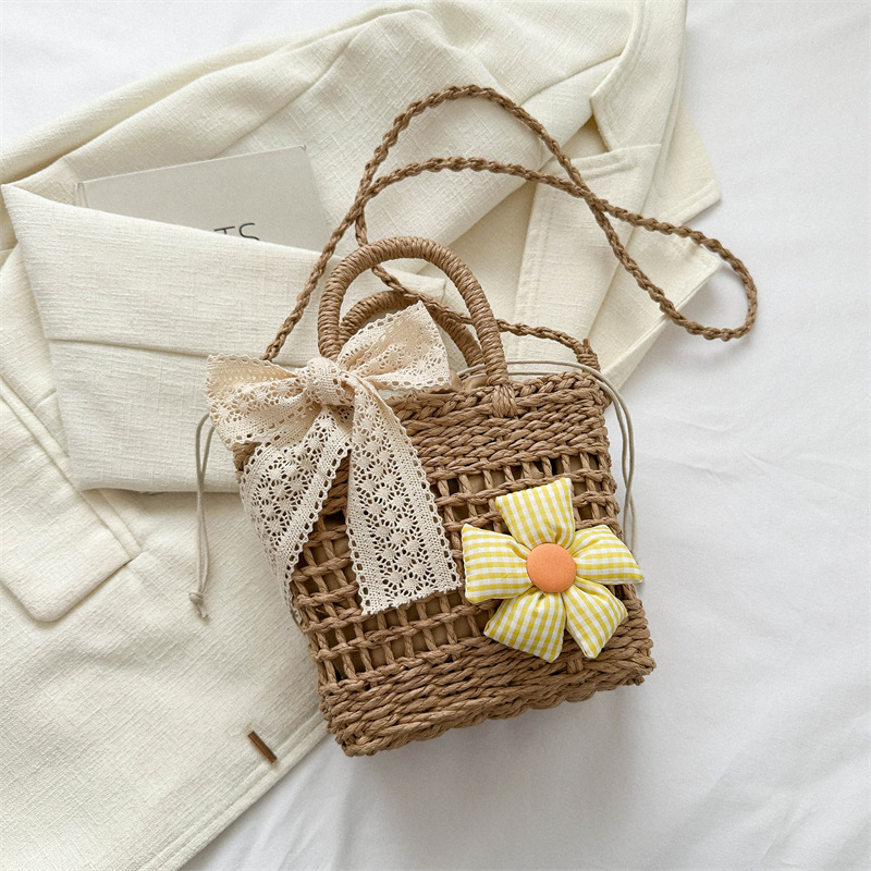 Nueva bolsa de verano de las mujeres bolso de paja tejida a mano pequeño bolso fresco bolso de hombro casual bolsa de mensajero de vacaciones