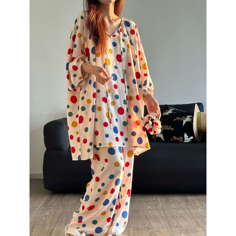 Colorful pollax cotton pajamas women's 2025 new spring, summer and autumn loose cropped sleeve trousers home clothes can be worn outside