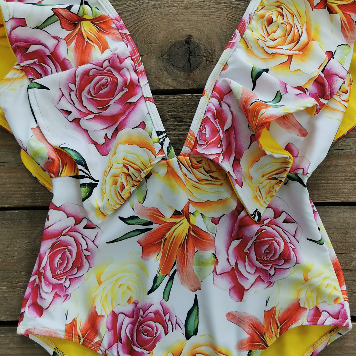 291g Weight Sleeveless Sleeve Length Polyester Fabric Type Short Top Length One-pieces Tops Type 1 Piece Quantity Swimming Occasion V Neck Neckline Slim Fit Type Flower Pattern Women's Gender Vacation Style Women's Vacation Flower 1 Piece One Piece Swimwear 24