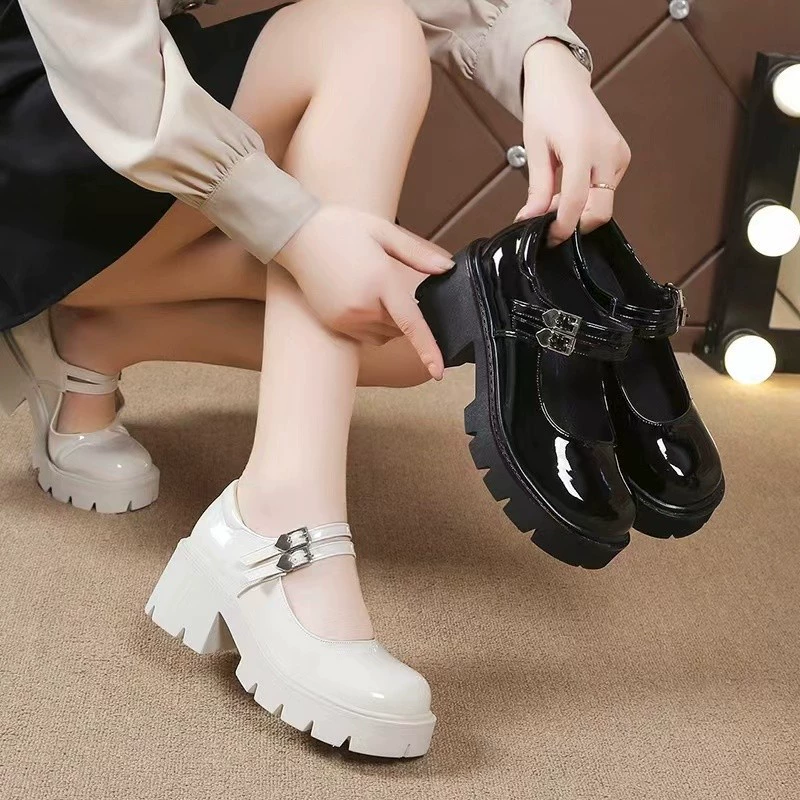 Источник производителя 2024 новая весна и осень белый толстый каблук на высоком каблуке толстый каблук толстый каблук в английском стиле Мэри Джейн