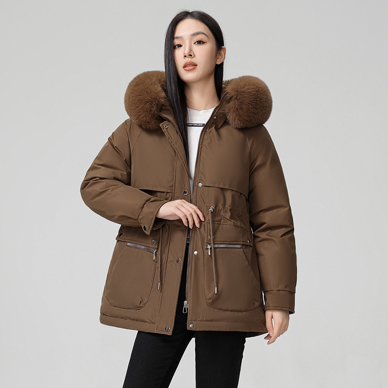 Pike wear mujer invierno 2024 nueva chaqueta de algodón de plumón fino de moda salvaje más chaqueta de piel gruesa de terciopelo