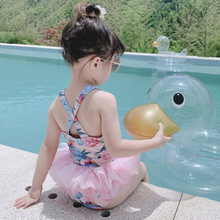 INS儿童泳衣女女童连体可爱纱裙式小公主泳装新品婴儿宝宝游泳衣