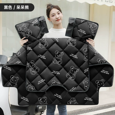Autumn and Winter Windproof and Cold-Proof – Motorcycle front windshield - black-slow-bear-thickened-universal-for-all-seasons-upgraded-double-sided-pattern-double-sleeves-windproof