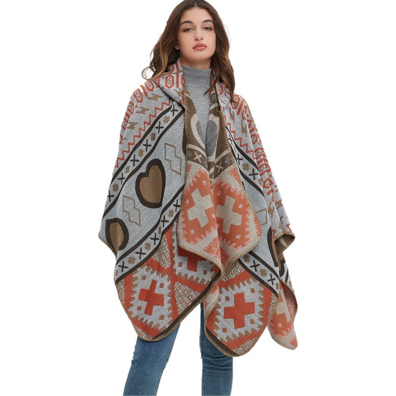 Трансграничная Горячая Внешняя торговля Европа и США весной и осенью и зимой кашемировый жаккард любовь серый треугольник с манжетами с капюшоном шаль ведро