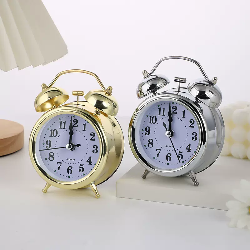 创意简约闹钟打铃钟丝印刻度金属双打铃闹钟 厂家直供