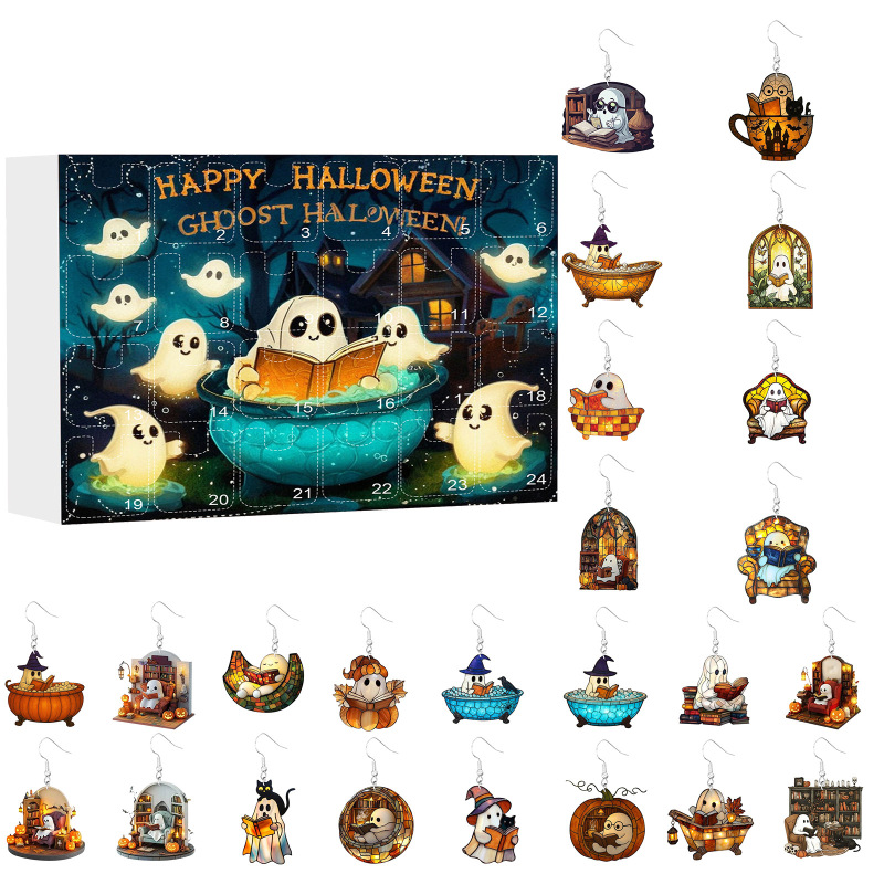 跨境Happy Halloween万圣节可爱幽灵盲盒女士时尚流行耳环耳饰|undefined