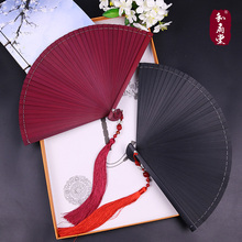 中国风全竹扇子雕刻镂空日式古风男女士折扇手工红黑色小巧舞蹈新