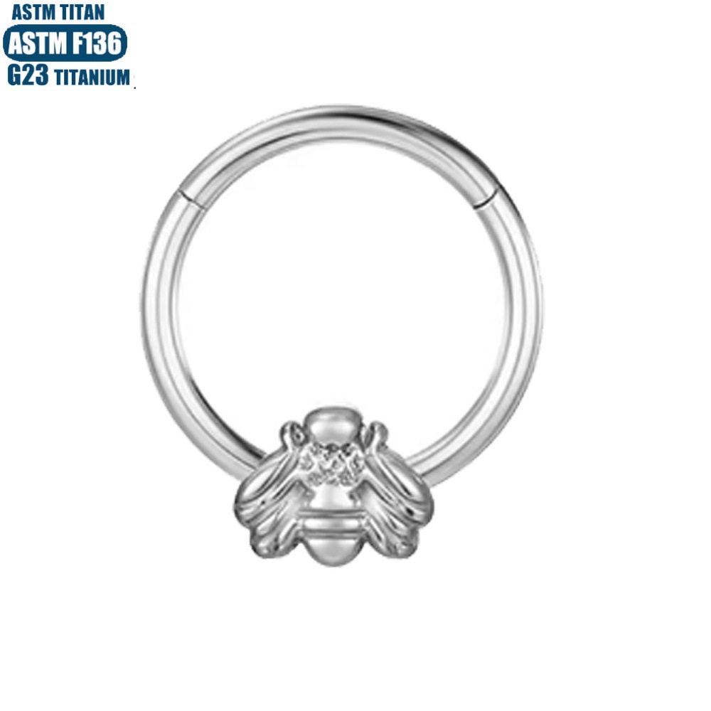 F136 Titanium Piercing Nasal Ring Feather Bee Snake Septum Seamless Ring Tragus Earring detail image 19