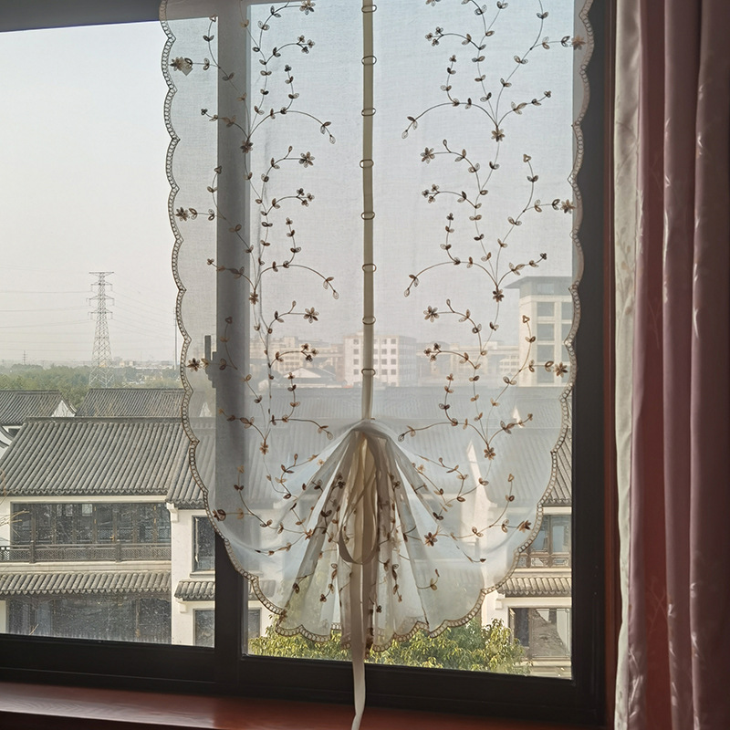 中式扇形罗马飘窗成品窗帘魔术贴门帘纱帘客厅厨房装饰气球拉帘|ms