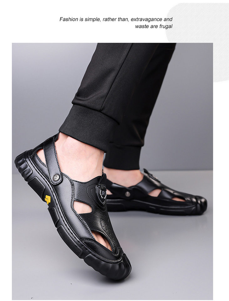 Giày sandal nam cỡ lớn mùa hè kiểu lười khoét lỗ đế mềm xỏ chân — Màu nâu, màu đen chi tiết 18