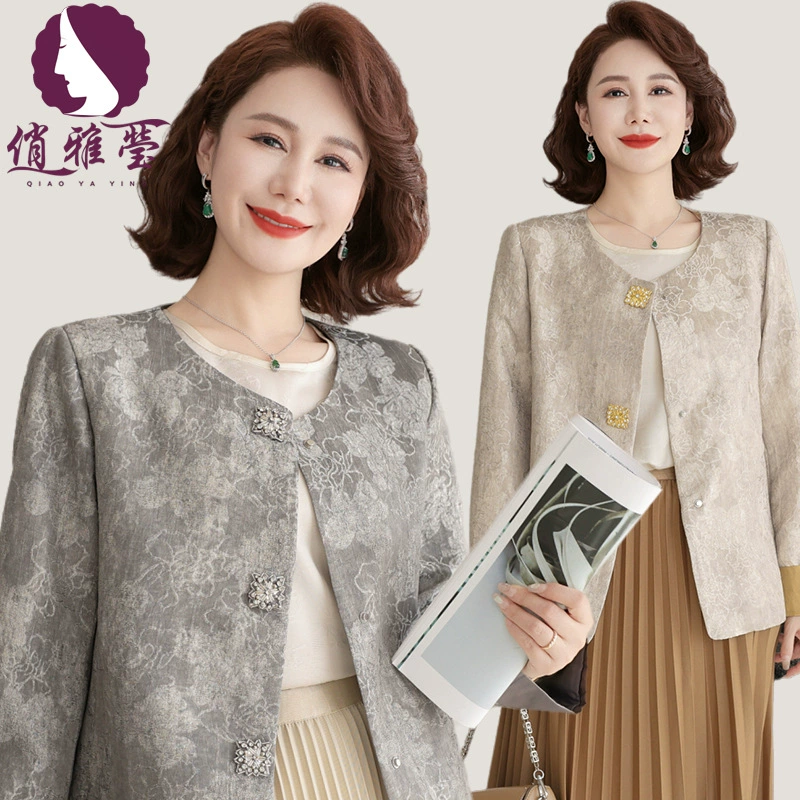 Новая весенне-осенняя куртка для женщин, тонкая, модная и стильная, в китайском стиле, для женщин среднего возраста, элегантный короткий жакет с жаккардовым узором.
