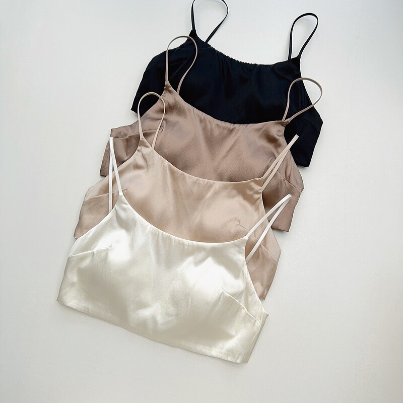 Double-Sided Silk Padded Small Bust Camisole Bra, Mulberry Silk Bandeau Anti-Exposure Inner Beauty Back Lingerie