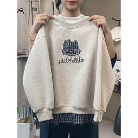 女童卫衣秋冬款2025新款儿童加绒KT猫假两件上衣女大童冬季打底衫