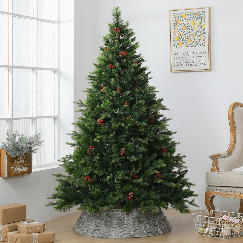 Hong Kong Heng Navidad transfronteriza 2,4 m gran conjunto de lujo árbol de Navidad hoja mixta con fruta decoración del hogar árbol de Navidad