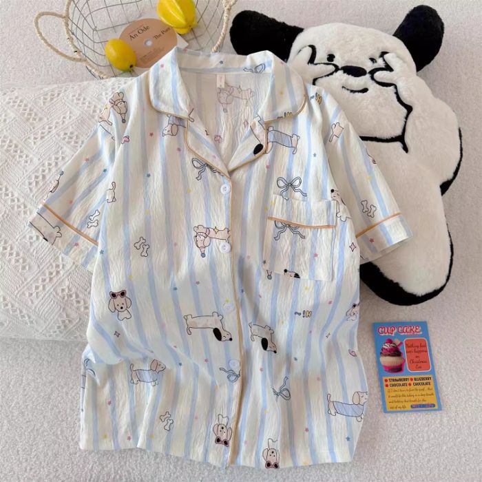 Vietnam transfronterizo al por mayor pijamas de verano mujeres nubes algodón de manga corta pantalones cortos traje cardigan dibujos animados lindo traje de servicio a domicilio