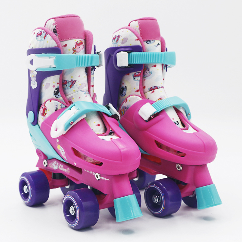 Double Row Children's hard shell roller skates beginner cartoon skates adult front brake four-wheel roller skates printed LOGO