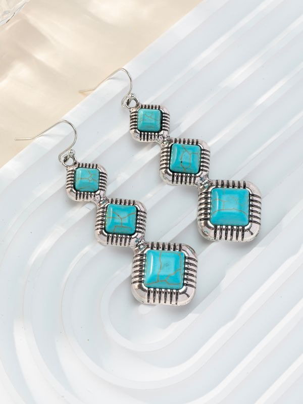 Alloy, turquoise Material 1 Pair Casual Retro Geometric Alloy Turquoise