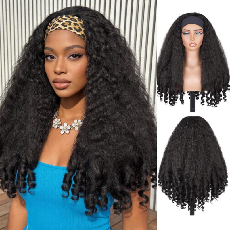 Cross-Border European and American New Style Women's Headscarf Wig, Ice Silk Hairband, Spiral Long Curly Hair Wig, Yaki Synthetic Fiber Wig