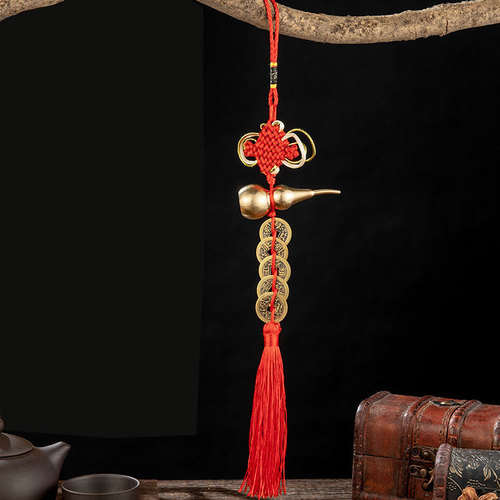 7cm hollow gourd pure brass door-to-door gift pair of copper coins bedroom auspicious knot to resolve living room auspicious knot