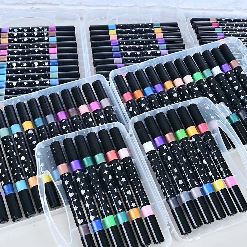 新しい 2 色のグリッターペンマーカーペン子供用手描き 2 色のブラシ太いソフトヘッド非退色真珠光沢のある光沢のあるペン|undefined