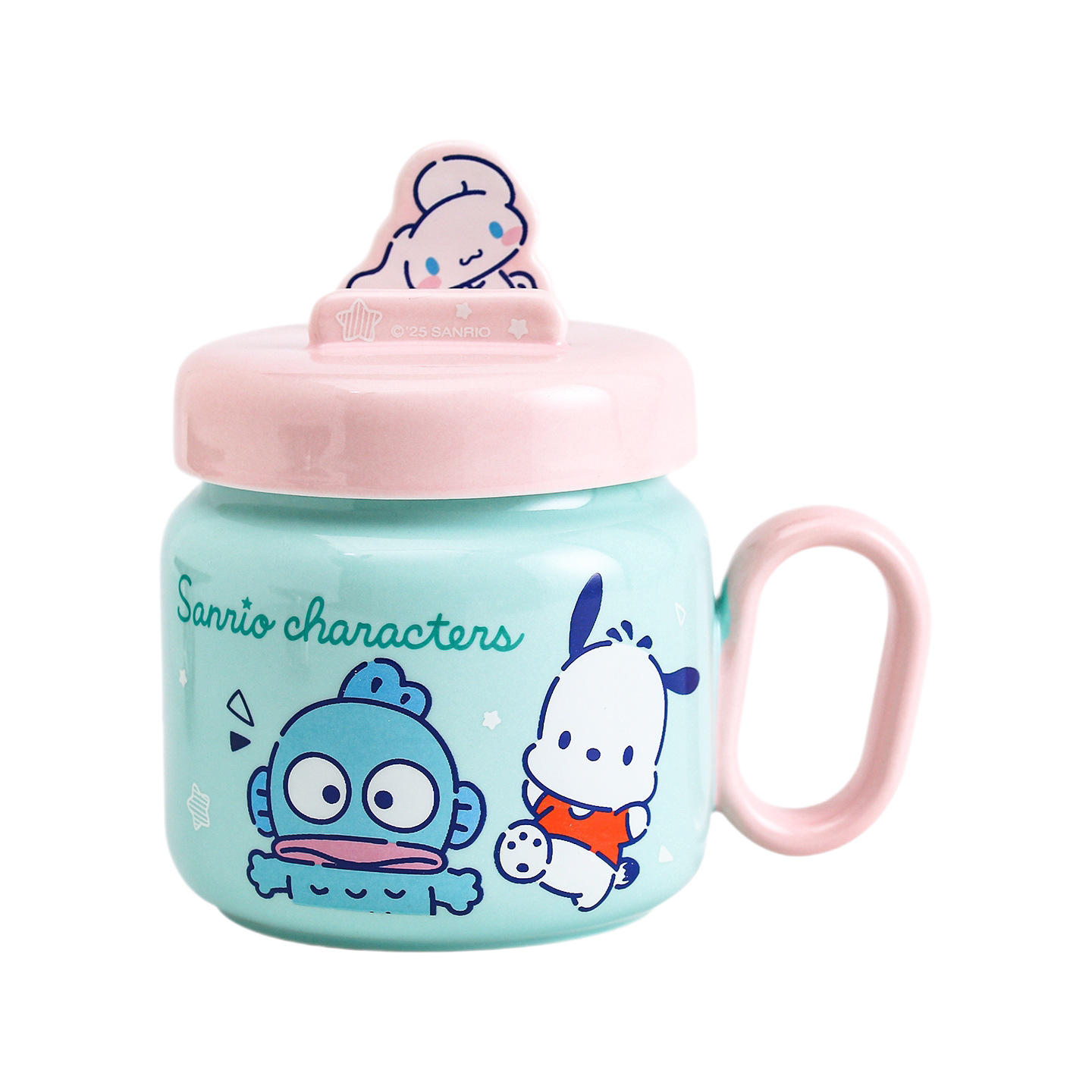 Sanliou tazas de cerámica de dibujos animados auténticas con tapa encantadora de oficina de chicas tazas portátiles tazas de agua