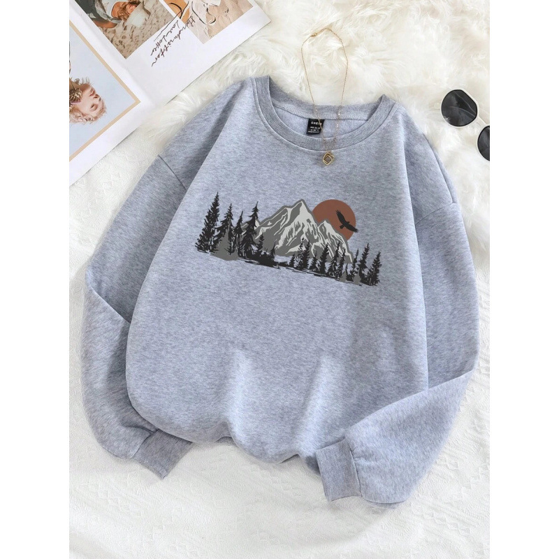 A 91835 Mountain Print Fleece Sweatshirt Mountain Print Fleece Sweatshirt for Women A 91835 Mountain Print Fleece Sweatshirt Mountain Print Fleece Sweatshirt for Women