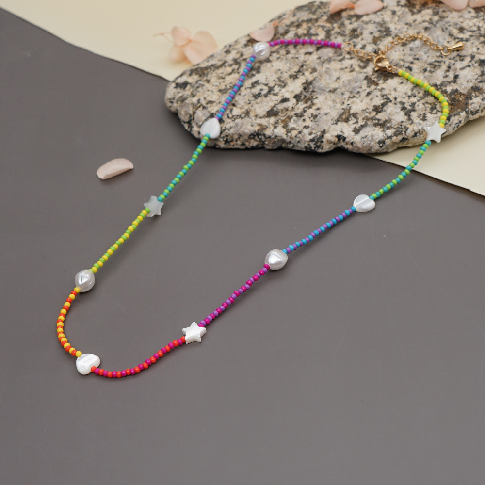 Bohemian Glass Miyuki Beads Heart Shell Imitation Pearl Necklace Wholesale Nihaojewelry display picture 5