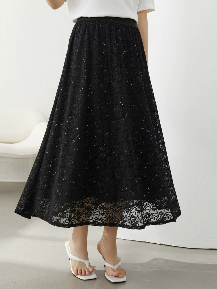纤莉秀 Lace summer skirt, plus size, elastic waist, loose fit, fitted