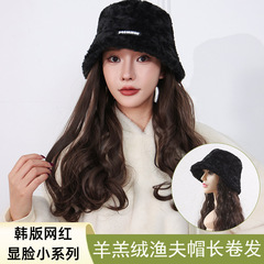 帽子假髮一體女長發時尚長捲髮網紅漁夫帽仿真發可拆卸假髮全頭套