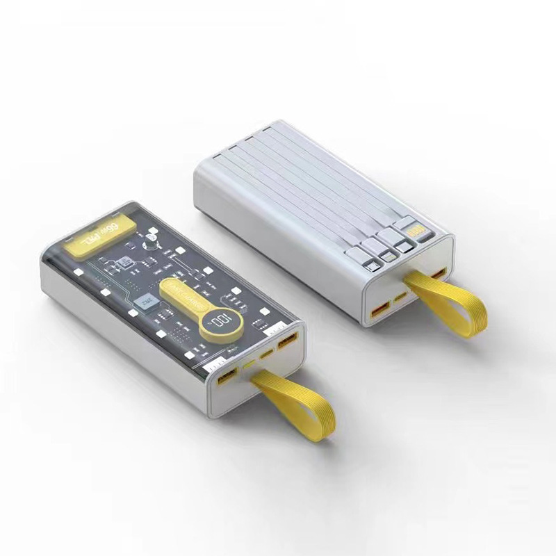 Gran capacidad de carga rápida de 20000 mAh, fuente de alimentación al aire libre, caja transparente, mecha punk compacta y conveniente