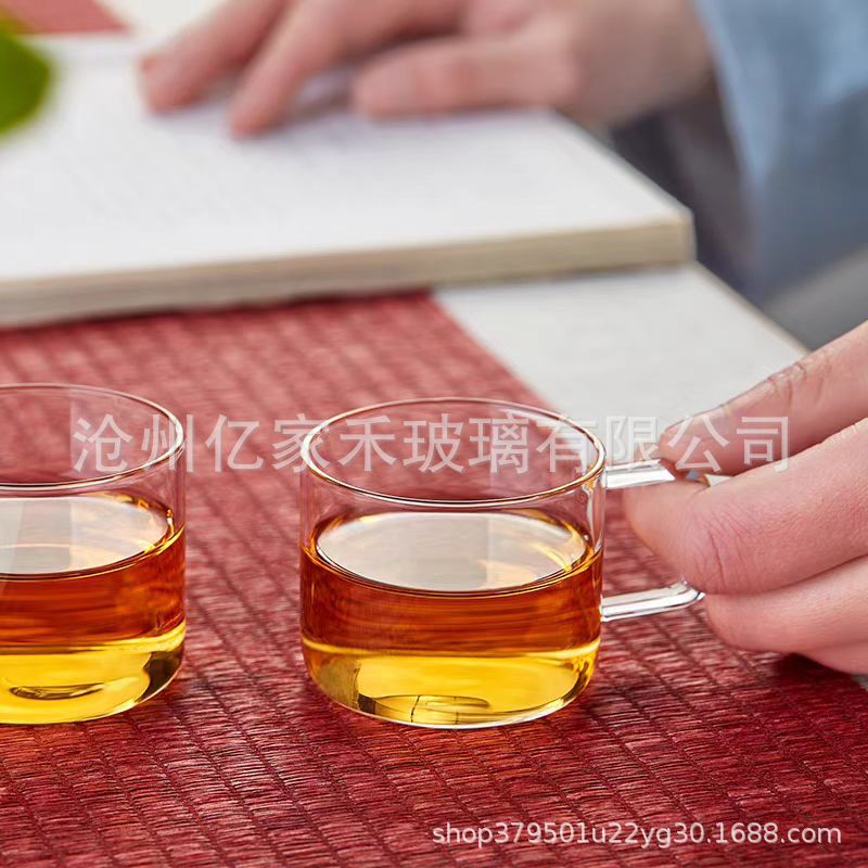 손잡이가 달린 수제 유리 찻잔, 고온 방지 투명 쿵푸 작은 찻잔, 가정용 6피스 차 세트